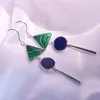 Hoop oorbellen Miqiao 2022 op de oren zilver 925 Hangende natuursteen mmalachite lapis lazuli geometricriangle cirkel vrouwen
