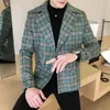 Herrjackor ulljacka 2022 Autumn Plaid Coat Man Casual Short Fashion Double Breasted Men Slim Fit Suit M-5XL