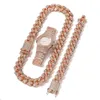 Pulseira de colar de corrente cubana grande de 20 mm e assistir 3pcs masculino jóias de hip -hop conjunto de jóias de ouro rosa207a