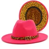 Leopard Panama Hat Women Men Fedora Feel Hats Woman Fedoras Man Wide Brim Cap Women039s Modna jesień zimowych czapek impreza Christ9553097