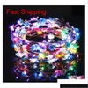 Autres accessoires de mode Clignotant LED Bandes de cheveux Cordes Glow Fleur Couronne Bandeaux Light Party Rave Floral Guirlande Lumi Bdehome Ot9U8