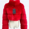 Womens fur Faux Zadorin Fashion Cropped Coat Stand Warm Stand Collar Slim Fluffy Jacket Winter Coats Streetwear 220922