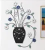 Horloges murales moderne en fer forgé fleur vase horloge ornements art maison salon autocollant artisanat el porche décoration murale