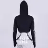 Women's Hoodies Est Y2K Gothic Women Hooded Sweatshirts Streetwear Skeleton Print Long Sleeve Turtleneck Pullover Crop Tops With Ribbon