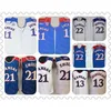 Wskt Kansas Jayhawks Joel Embiid Basketball Jersey Bleu Blanc Josh Jackson 13 Wilt Chamberlain 22 Andrew Wiggin Ncaa KU College Jerseys Pas Cher