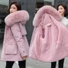 Women's Trench Coats Winter 2022 Warm Parkas Women Plus Velvet Thicken Down Padded Woman Single Breasted Hoodie Puffer Jacket Femme