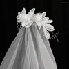 Coiffes Mori Style Voile Romantique Fée Belle Dentelle Fleur Français Court Modélisation Ornement De Cheveux De Mariage