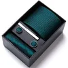 Лучшее качество 7,5 см деловых галстуков Hanky ​​Mufflink Set Tie Clips Green greectie corbatas для мужчин свадьба в подарочной коробке Slim Gravatas 220922