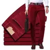 Men's Pants Men's Corduroy Casual Pants Business Fashion Solid Color Elastic Regular Fit Trousers Male Black Khaki Coffee Red 220922