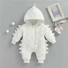 Barboteuses Mignon Nouveau-Né Bébé Garçon Dinosaure Barboteuse Toddler Couleur Unie Zipper Manches Longues À Capuche Combinaison Bébé Vêtements D'hiver J220922