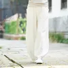 Spodnie damskie Capris bawełniany w stylu lniany kwiaty szeroką nogę kobiety vintage pełna długość elegancka solidna elastyczny wiosna jesień 5xl 220922