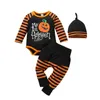 Kl￤derupps￤ttningar 2022 Sp￤dbarn Baby Boy Girl Halloween Set Long Sleeve Romper Trousers Hat Theme Pumpkin Print Autumn 0-24m