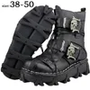 Bottes Hommes Cuir Véritable Cuir Moto Militaire Combat Gothique Crâne Punk Travail Sécurité Plus Size37-50