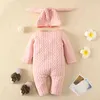 Rompers pasgeboren babymeisjes winter solide kleur lange mouw jumpsuit speelsuit cotton gebreide tops kleren baby romper met hoeden j220922