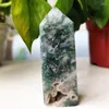 Decorative Figurines Natural Moss Agate Crystal Tower Wand Point Stone Obelisk Room Decoration Water Grass Aquarium Ornaments Wicca Healing