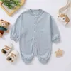 Rompers Unisex Baby Girl Boy Boy Spring Adulm Romper с длинным рукавом сплошной кнопки для защелки