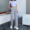 Damesbroek capris max lengte zomer katoen voor hoge taille elastische losse flodderige broeken casual werkreizen vrouwelijke plaid 220922