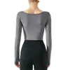 Fish Bone Tangent Square Neck Yoga Outfits Top Long Sleeve Female Slim Sports Shirt Fitness Gym Clothes