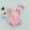 Rompers Baby Girl Bodysuit Hoofdband Outfits Korte mouw Plaid Print Jumpsuits voor pasgeborenen Outfit Sunsuit Summer Girl Bodysuit J220922