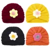 OC D005# Children's Hats Floral Decoration Color Knitted Wool Hat Thick Down to Keep Warm in Winter Wholesale