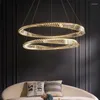 Pendant Lamps Modern Luxury Living Room Led Dimmable Chandelier Plated Steel Gold Irregular Ring Lights K9 Crystals Hanging Lamp