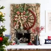 Decorative Flowers Christmas Winter Wreath Door Pendants Farmhouse Wagon Wheel 2022 Front Year Ornaments