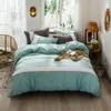 Bedding Sets European Style Luxury Cotton Set Quilt Duvet Cover Bed Sheet/Linen Pillowcases Lace Line Blue White