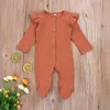 Ensembles de vêtements 2022 Infant Baby Girls Boys Footed Jumpsuits Ribbed Footies Cute Ruffles Long Sleeve Solid Color Knitted One-Piece Pyjamas