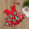 Clothing Sets 2022 Cute Infant Baby Watermelon Print Clothes Set Girls Sleeveless Deep V-neck Short Jumpsuit Bow-knot Headband