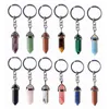 Natural Crystal Stone Keychain Pendant Hexagon Pillar Keychains Car Key Chain Fashion Jewelry Keyring