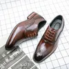 Oxford Men Solid Elegant Shoes Color PU Square Head Brogue Engraving Lace Up Business Casual Wedding Party Daily Ad215