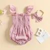 Rompers zomer babymeisjes romper hoofdband katoen bloemen kanten zuigelingen bretels playsuit jumpsuit pasgeboren schattige kleding j220922