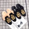 Мода Half Drag Men Shoes Winter Furry Faux Lepede Вышитая вышитая на вышивную