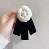 Bow Ties Korean Camellia Women's Tie Brooch Retro College Style Shirt Collar Flower Fashion Velvet BowTie Corsage Pin Gift For Women
