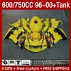 Fairings Tank for Suzuki Srad GSXR 600 750 CC 600CC 750CC 96-00 Body 156no.54 GSXR750 GSXR-600 GSXR600 96 97 98 99 00 GSX-R750 1996 1997 1998 2000 Fairing أصفر الأسهم الصفراء