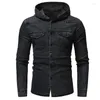 Männer Casual Hemden Männer Männer Hoodies Denim Shirt Marke 2XL Nizza Frühling Herbst VogueVintage Taschen Design Streetwear Solide Tops