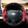 Coperchio ruota del volante per auto a cucitura in pelle scamosciata nera in pelle rossa per Infiniti G25 G35 G37 QX50 EX25 EX35 EX37 2008-2013250V