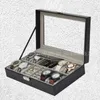 Caixas de relógio Black PU Box Caixa Organizador Jóias Exibir Cabinete de Cabinete Couro Almofadas de Armazenamento de Luxo