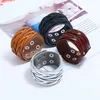 Braid Cross Leather Bangle Cuff Multilayer Wrap Button Adjustable Bracelet Wristand for Men Women Fashion Jewelry Black