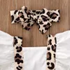 Mamelucos Baby Girls Leopard Print Mono Set Summer Girl Sin espalda Mangas voladoras Cuello cuadrado Romper Bow Diadema J220922