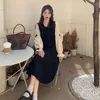 Casual Dresses Christmas For Women Red Button Bow Sweet Style Autumn Chic Black Female Clothing Long Dress Vestido Feminino