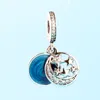 Moon Blue Sky Dangle Charm 925 STERLING Gümüş Kadın Mücevherleri Pandora Bileklik Bileklikler Kolye Orijinal Kutu ile Takılar Yapmak