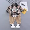 Autumn Spring Baby Boy Fashion Formal Clothing Kid Suits Plaid Shirt Pants 2pac set Children Clothes Set 1 2 3 4 5 Years45pu