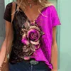 3d Rose fleur imprimer femmes t-shirt 2022 nouveau été décontracté à manches courtes col en v ample surdimensionné hauts dames grande taille 5xl vêtements