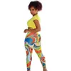 Summer Womens Printed Pants Set Designer T Shirt Bandage Hollow Out Leggings Two Piece Tracksuits Ladies Matching Sets