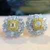 Stud Earrings Luxury Zircon Earring Real Silver Color Jewelry Engagement Wedding For Women Bridal Gem Gift