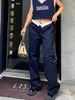 Calças femininas Capris Cargo casual Mulheres retas cintura alta moda folgada algodão esbelto preto perna larga calça calças de streetwear y2k comfy 220922