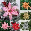Christmas Decorations 13cm Glitter Poinsettia Flower Decorative Xmas Tree Flowers For Wreath Ornaments Wedding Party Spring Festival Yea