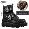 Bottes Hommes Cuir Véritable Cuir Moto Militaire Combat Gothique Crâne Punk Travail Sécurité Plus Size37-50