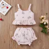 Kledingsets 2022 Fashion Baby Girls 2pcs Set kleding Zomergewassen Tops Vest Shorts Mouwloze gegolfde shirt Bowknot Bottoms Outfits